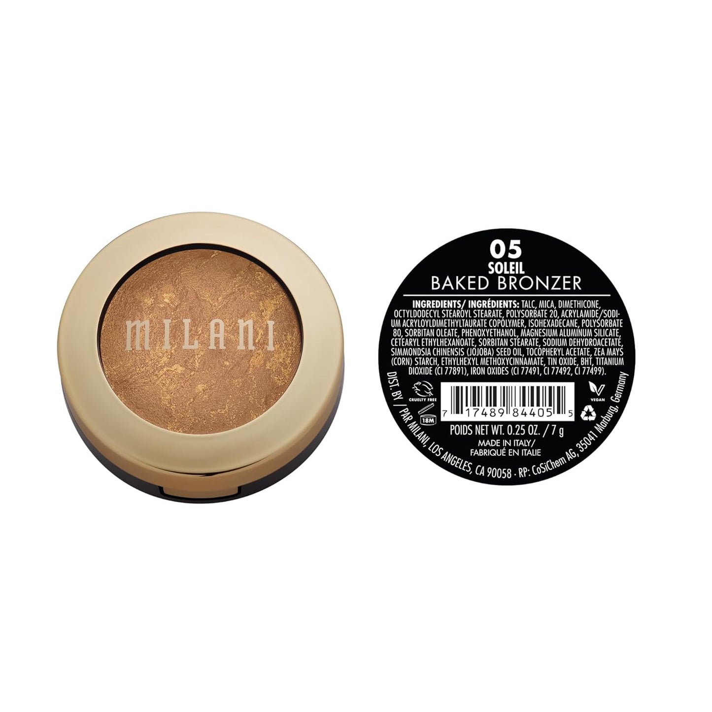 Milani Baked Bronzer - Soleil, Cruelty-Free Shimmer Bronzing Powder to Use For Contour Makeup, Highlighters Makeup, Bronzer Makeup, 0.25 Ounce