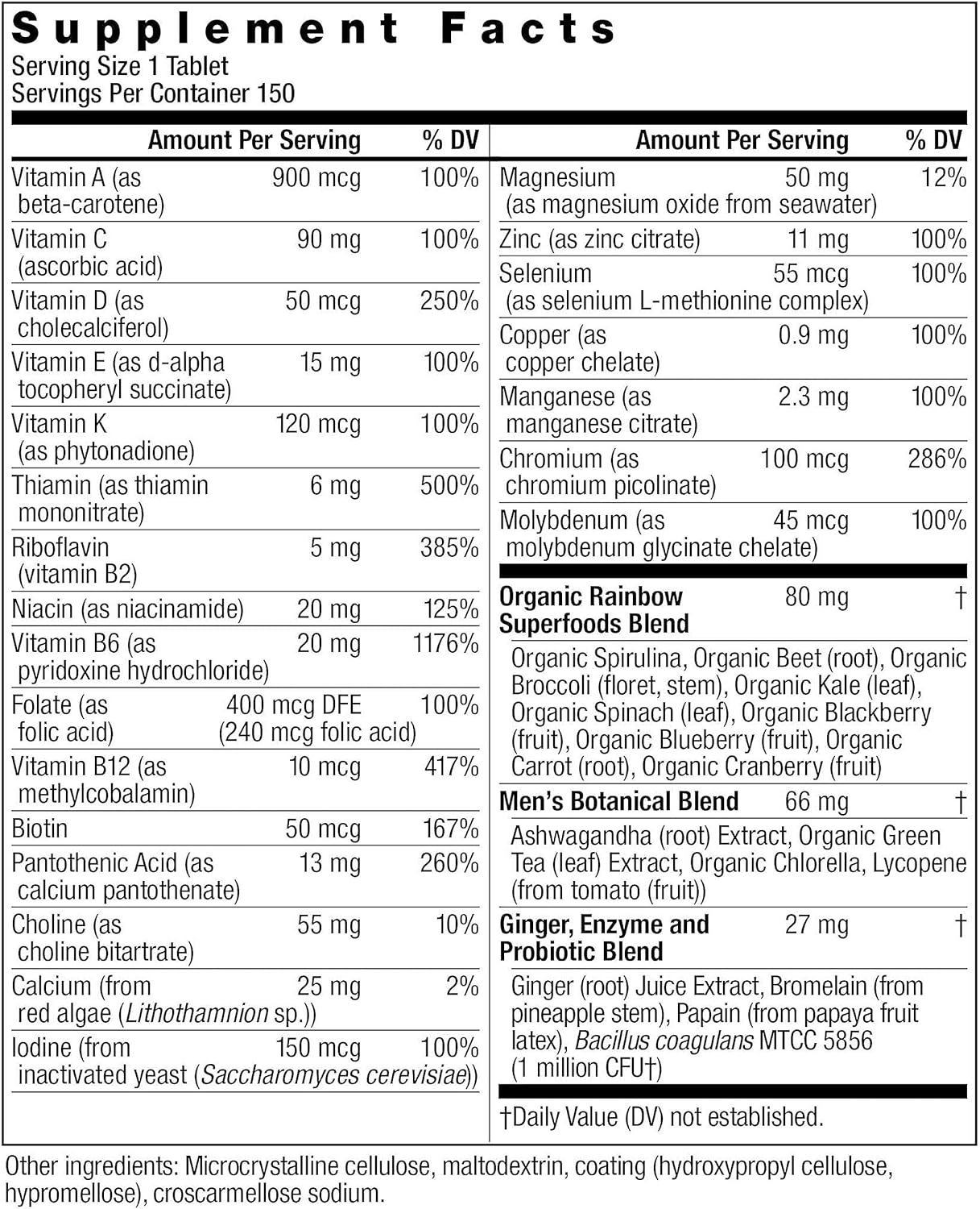 Rainbow Light Mens One High Potency Daily Multivitamin, Vegetarian, 150 ct., Package May Vary