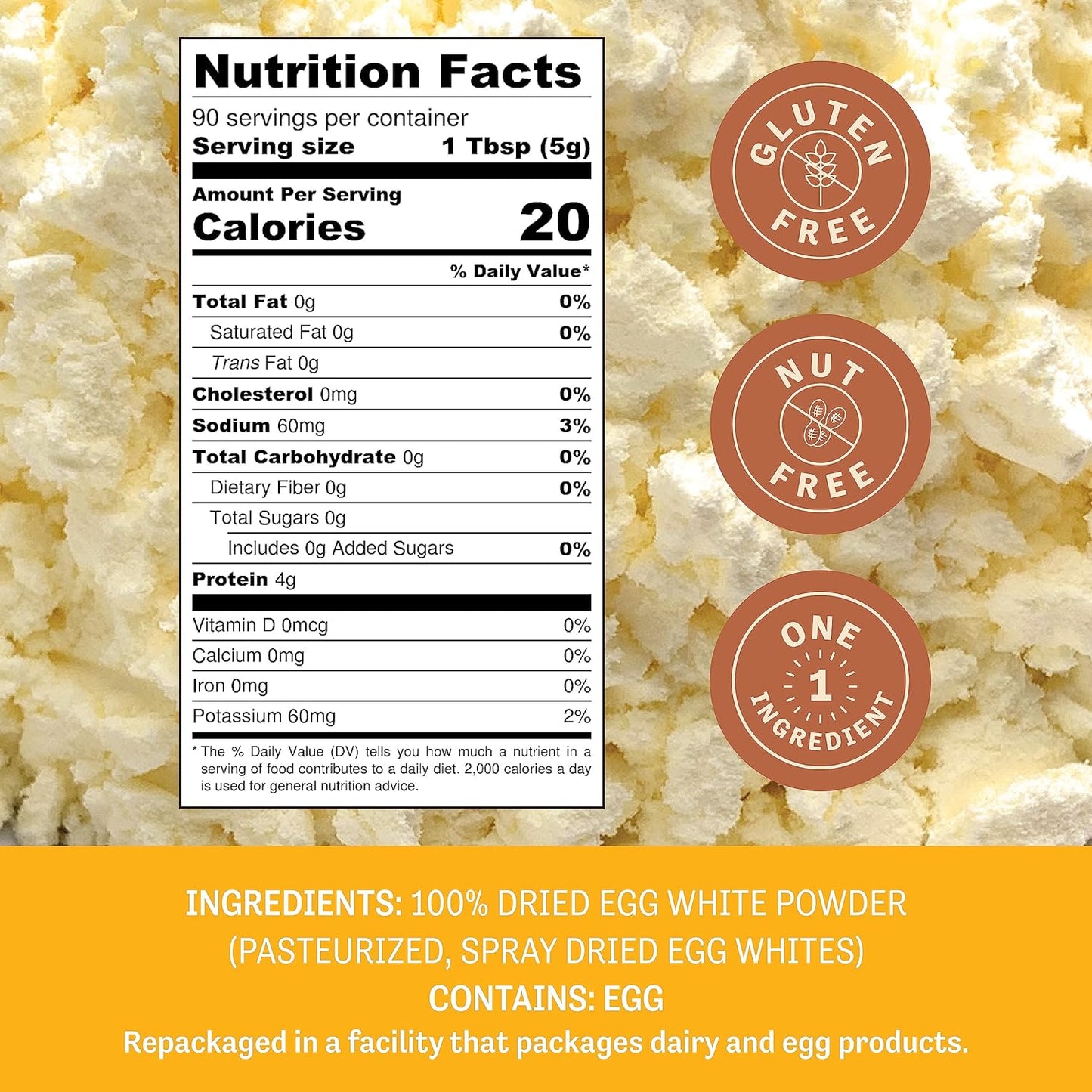 Judee’s Dried Egg White Powder 16 oz - Pasteurized - Delicious and 100% Gluten-Free - Great for Breakfast and Camping Meals - Use to Make Meringue, Royal Icing, and Shakes