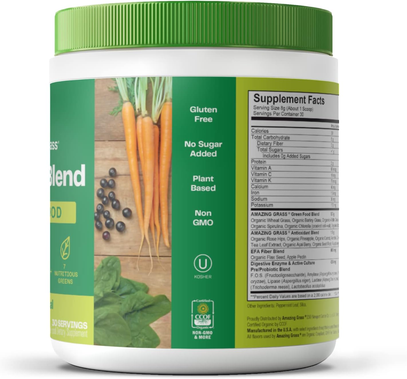 Amazing Grass Greens Blend Superfood: Super Greens Powder Smoothie Mix for Boost Energy ,with Organic Spirulina, Chlorella, Beet Root Powder, Digestive Enzymes & Probiotics, Original, 30 Servings