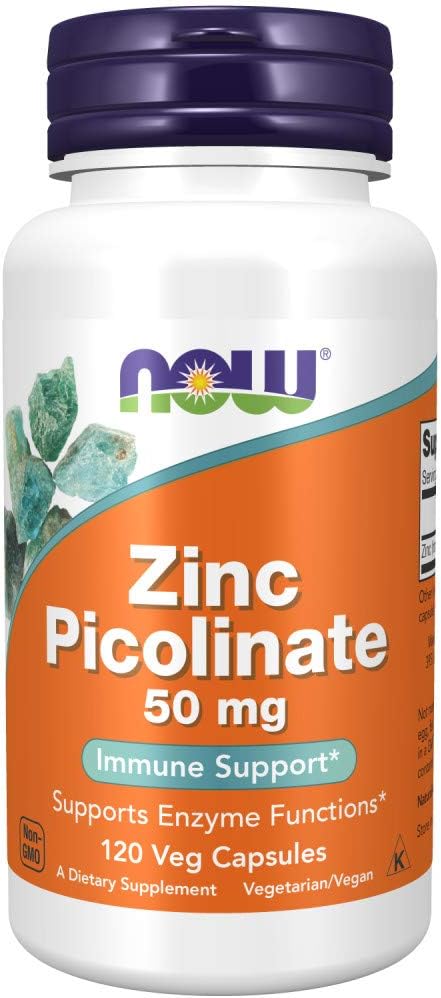 NOW Supplements, Zinc Picolinate 50 mg, Supports Enzyme Functions*, Immune Support*, 120 Veg Capsules (Packaging may vary)