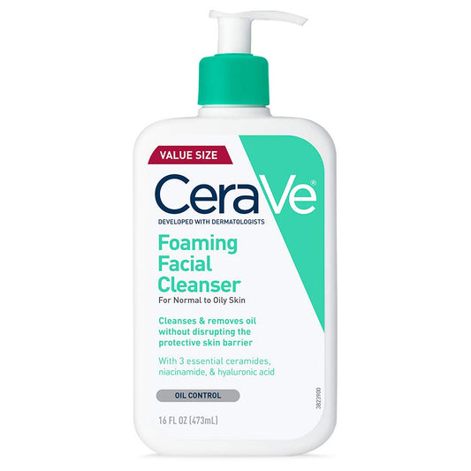 CeraVe Foaming Facial Cleanser | Daily Face Wash for Oily Skin with Hyaluronic Acid, Ceramides, and Niacinamide| Fragrance Free Paraben Free | 16 Fluid Ounce