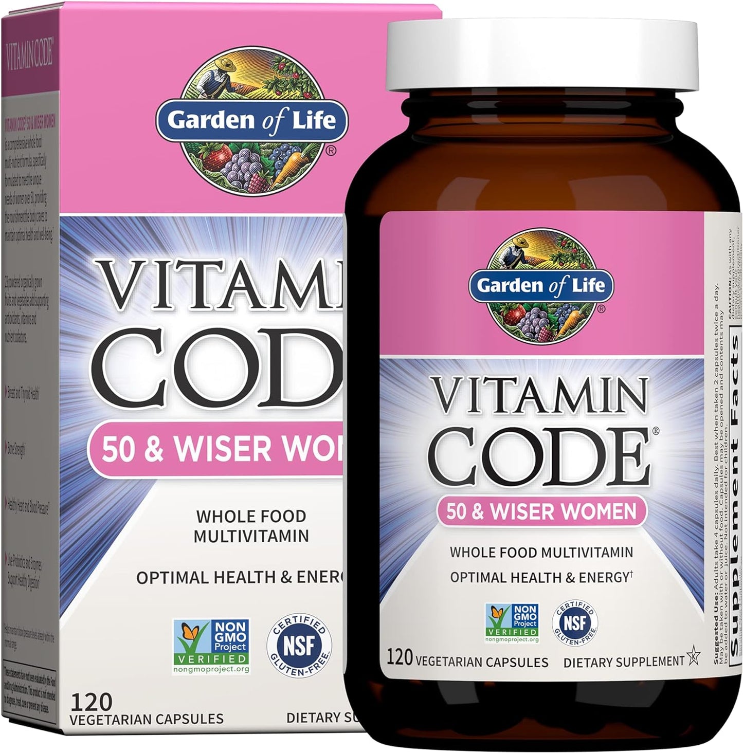 Garden of Life Multivitamin for Women - Vitamin Code 50 & Wiser Women's Raw Whole Food Vitamin Supplement with Probiotics, Vegetarian, 120 Count