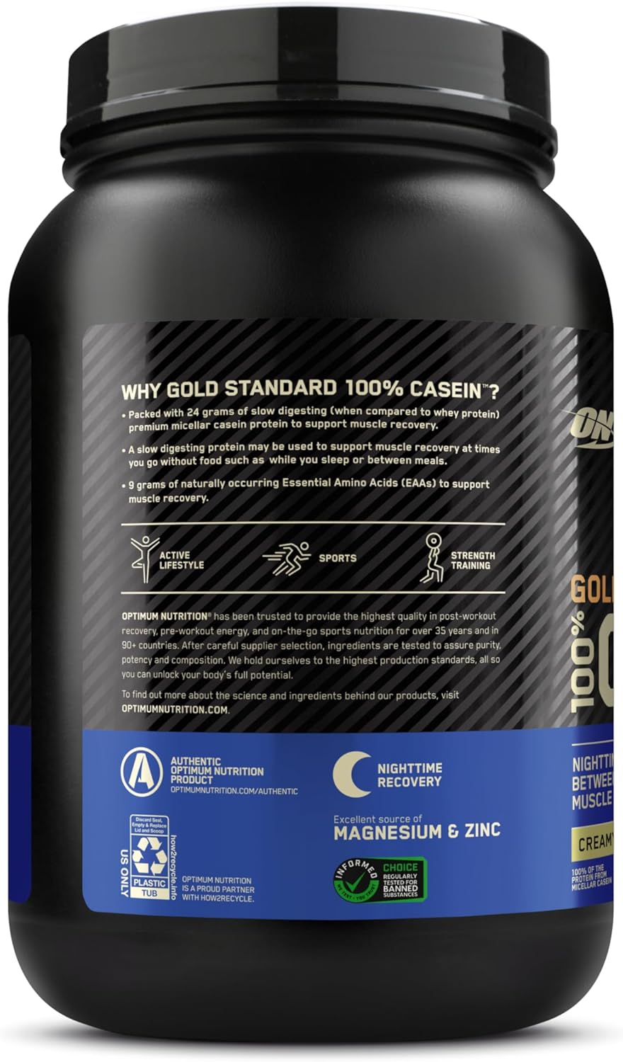 Optimum Nutrition Gold Standard 100% Micellar Casein Protein Powder, Slow Digesting, Helps Keep You Full, Overnight Muscle Recovery, Creamy Vanilla, 1.81 LB (Packaging May Vary)