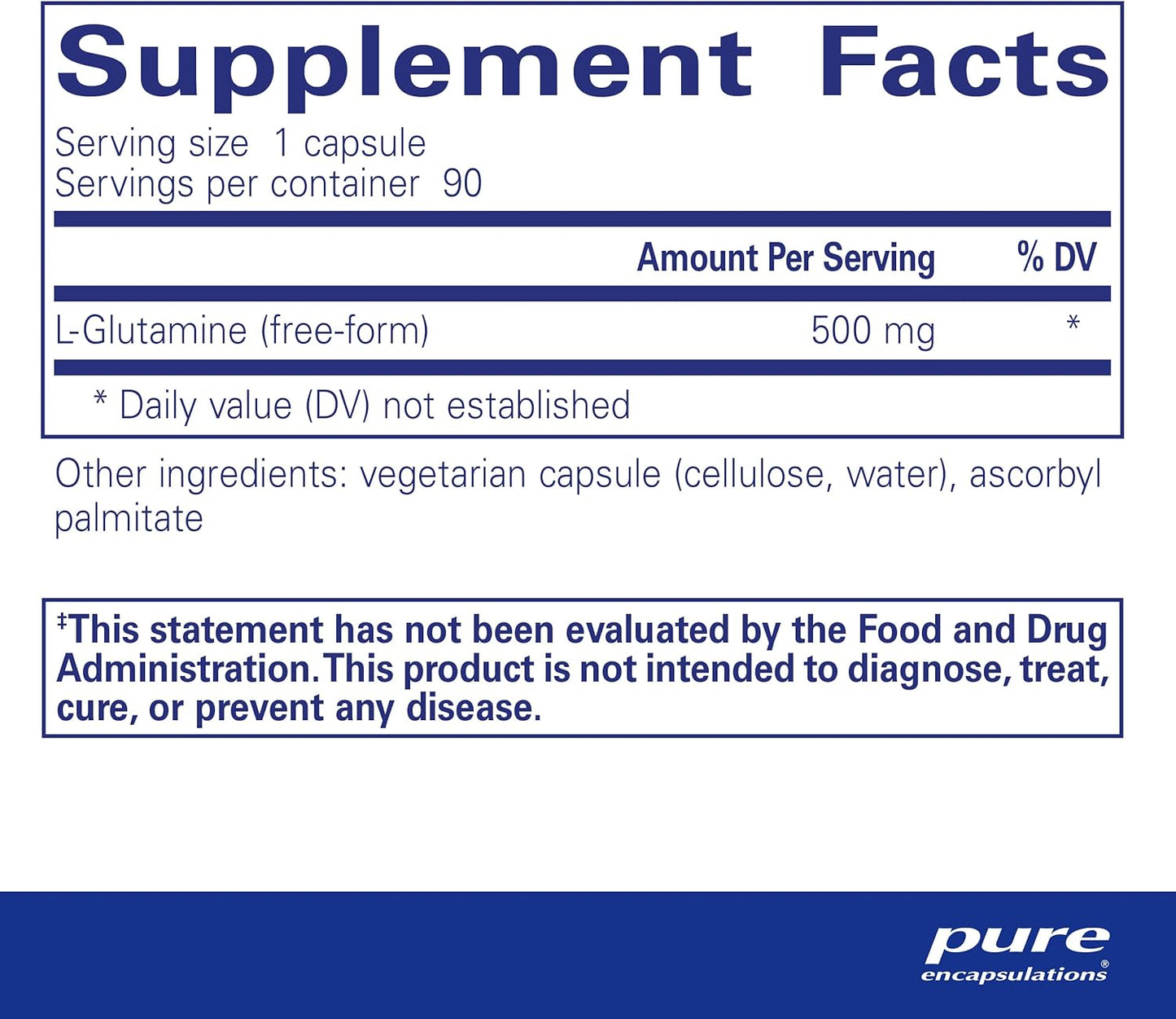 Pure Encapsulations L-Glutamine 500 mg - Supplement for Immune and Digestive Support, Gut Health and Lining, Metabolism, and Muscle Support* - with Free-Form L-Glutamine - 90 Capsules