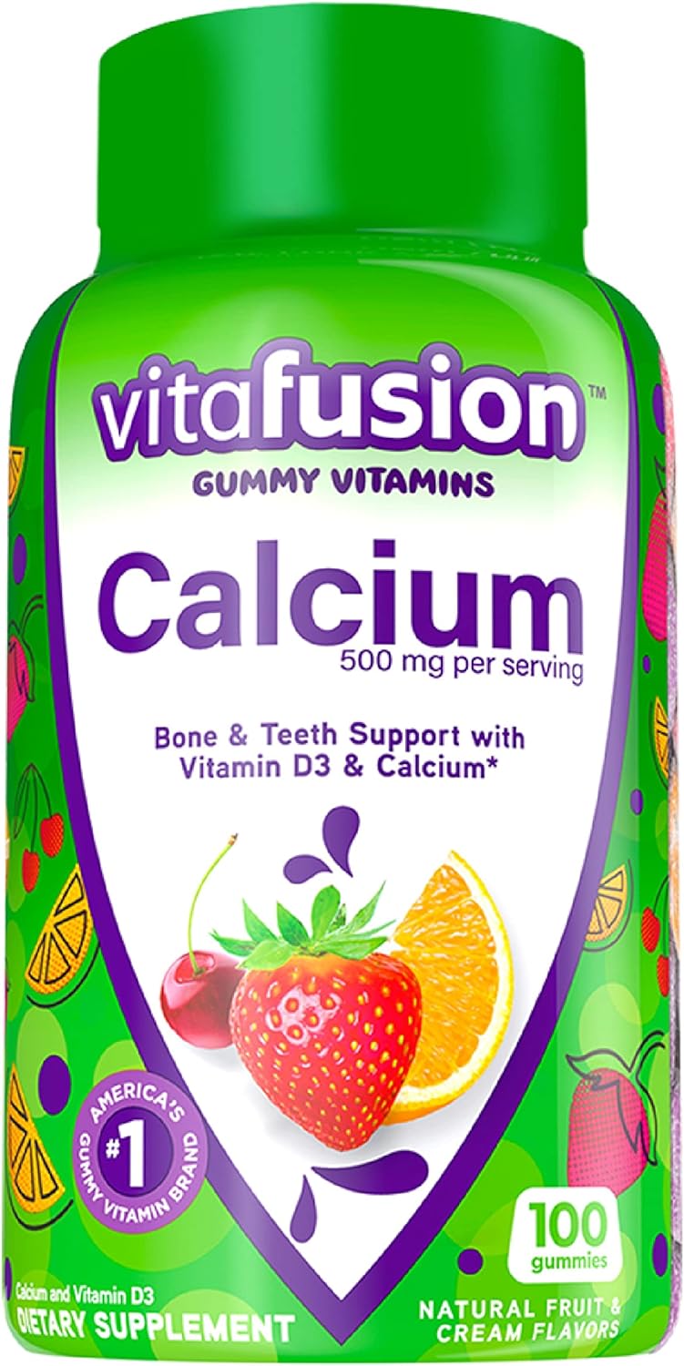 vitafusion Chewable Calcium Gummy Vitamins for Bone and Teeth Support, Fruit and Cream Flavored, America’s Number 1 Gummy Vitamin Brand, 50 Day Supply, 100 Count