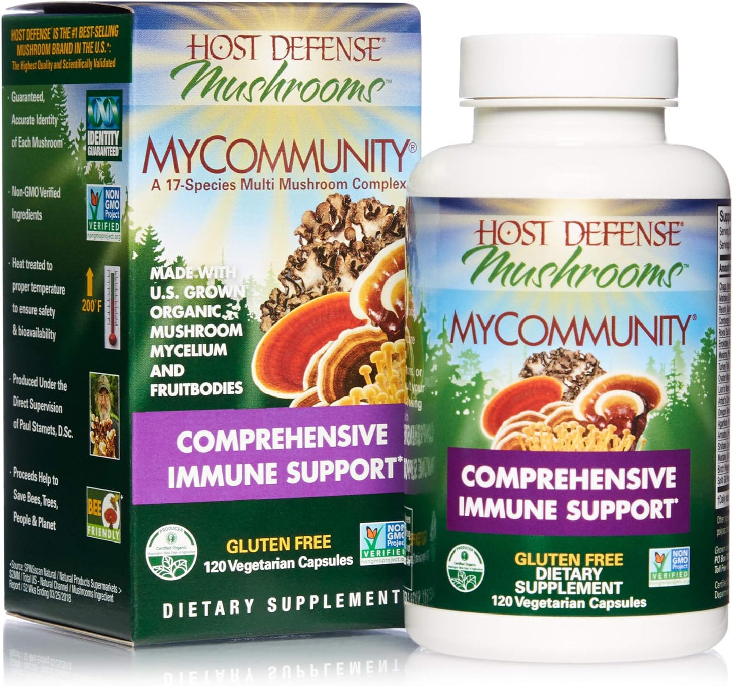 Host Defense, MyCommunity Capsules, Advanced Immune Support, Mushroom Supplement with Lion’s Mane and Reishi, Unflavored, 120